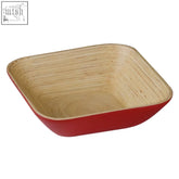 Square kyoto red salad bowl with natural wood grain made from bamboo perfect for serving salads