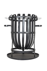 Black wrought iron hacienda vancouver black firebasket with drink holders and flat base tray for outdoor gatherings