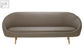 Modern taupe velvet sofa with sleek gold stainless steel legs perfect for stylish living rooms