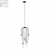 Lagona 6 bulb black pendant light with six slender metal arms and clear glass candle-style bulbs