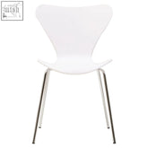 White plastic laila white dining chair with undulating seat and sleek silver chrome legs for modern spaces