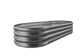 Land guard galvanized raised garden bed kit in grey metal with corrugated ridges and oval shape for outdoor garden bed