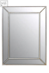 Lapari silver finish rectangular wall mirror with silver beaded frame and mirrored glass surface for stylish decor