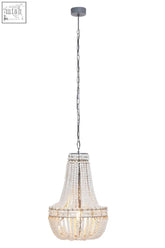 Lapiz chandelier with sleek chrome frame and cascading clear crystal beads, no grey iron frame or wooden beads visible
