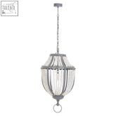 Gray metal lapiz white grey chandelier with clear beaded glass panels and chain suspension for stylish lighting