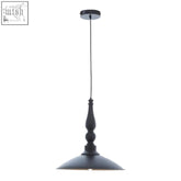Large leni black and gold pendant light with black wrought iron flared shade and vintage decorative stem
