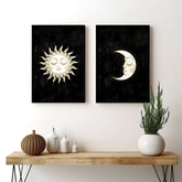 Large print for living room | Set of 2 Sun and Moon wall art - Wall art Prints