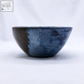 Large smoked grey cold aegean fade handmade ceramic stoneware dinner bowl with mottled blue and dark brown glaze and textured surface