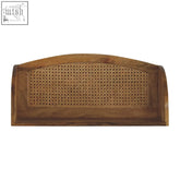 Rustic larissa wall mounted shelf chest of drawers with curved wooden tray and woven cane insert in solid mango wood