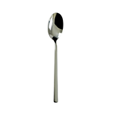 A sleek polished stainless steel laura table spoon with a modern minimalist design for everyday use