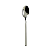 A sleek polished stainless steel laura tea spoon perfect for tea lovers with a modern minimalist design