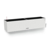White woven plastic lechuza balconera cottage planter plastic indoor with black interior and red-tipped watering tube