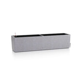 Gray textured rectangular lechuza balconera stone watering planter plastic with two compartments and black interior for indoor use