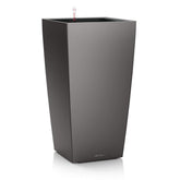 Dark gray lechuza cubico 30 planter garden plastic with sleek modern design and red tube self watering feature