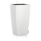 White rectangular lechuza cubico color planter with black interior and drainage hole for indoor and outdoor use
