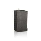 Black textured plastic canto stone plant pot by lechuza with sleek modern design and self watering feature
