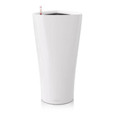White high gloss self watering plant pot delta 30 tall plastic planter with drainage hole and red tipped thermometer