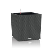 Black woven resin watering plant pots cube with built-in water level indicator for indoor outdoor use granite color