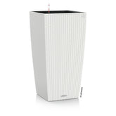 White woven plastic watering plant pots cubico cottage with tall rectangular design and black interior for indoor outdoor use
