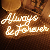 A warm glowing usb powered forever neon sign with elegant cursive script perfect for room or party decor