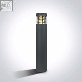 Modern grey die cast 15w led bollard with sleek cylindrical body and golden slatted lamp head for outdoor use