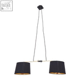 Black fabric pendant light with gold-lined interiors and sleek metal frame perfect for modern bulbs pendant light setups