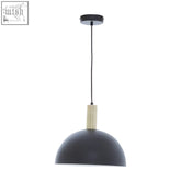 Leni black and white pendant light with black matte dome, brass accent, and black cord white pendant light design