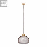 Lenno black and antique brass pendant light with a gold-toned metal frame and dark translucent glass shade