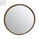 Round leonov small wall mirror with a thin metal frame in small gold finish for stylish home decor