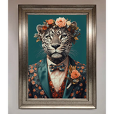 Leopard In a Suit With Flowers Framed Print - A3 (29.7 x 42 cm) / Silver - Framed Print