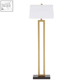 Gold finished leora floor lamp with a rectangular white shade and black base for stylish room lighting
