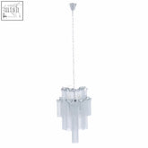 Lerici 2 tier 6 light chrome pendant with clear glass and aluminium chains perfect for dining tables and living spaces