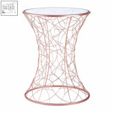 Lexa concave table rose gold wireframe side table with clear glass top perfect for modern living spaces