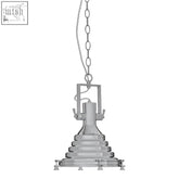 Lexington small chrome pendant light with silver-toned industrial tiered glass shade and metal chain suspension