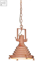 Lexington small copper pendant light with tiered bell-shaped shade and chain suspension in copper tone industrial style