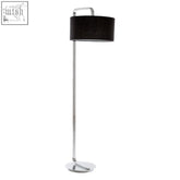 Leyna floor lamp with black fabric shade and sleek chrome metal stand perfect for modern living spaces