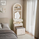 White arched lia slimline dressing table with usb port led cloud-shaped mirror and ribbed drawer fronts