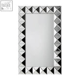 Silver geometric lidia 3d effect rectangular wall mirror with faceted diamond-shaped frame for modern decor