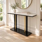 Modern lilesville 118cm console table with white marble top and black gold metal legs for stylish entryways