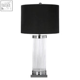 Lily table lamp with black velvet lampshade and vertical clear glass base for a stylish clear table lamp look