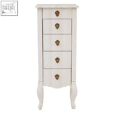 White vintage-style small chest with brass handles and curved legs perfect as a jewelry armoire