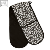 Black and white leopard print quilted london leo white double oven glove for safe heat protection in the kitchen