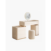 López Dressing Table With 2 Side Cabinets & LED Mirror and Stool Cream