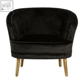 Louxor black velvet round chair with plush black velvet upholstery and elegant gold tone legs for stylish seating