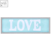 A love led light rectangular box with bold white letters and a soft mint green glowing background perfect for decor