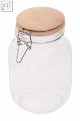 Clear luca square glass jar with wooden lid and silver clasp perfect for kitchen storage