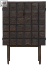 Lucca recycled dark oak wood cabinet with dark wood grid panels and slender legs perfect for stylish storage