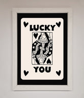 Lucky You Beige Black Framed Print