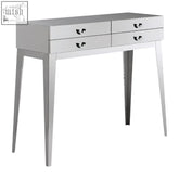 Silver mirrored lure stainless steel console table with four drawers and sleek tapered legs