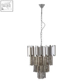 Silver-toned lustra large nickel painted chandelier with cascading cylindrical glass rods and metallic accents
